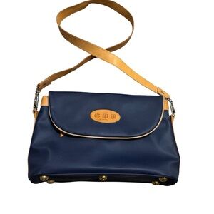 🤠 Vintage King Ranch Navy Tan Leather Trim Purse Crossbody Monogram 🤠